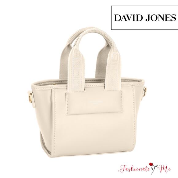 David Jones PU Leather Embossed Pattern Handles Small Handbag | Creamy White - Picture 1 of 6